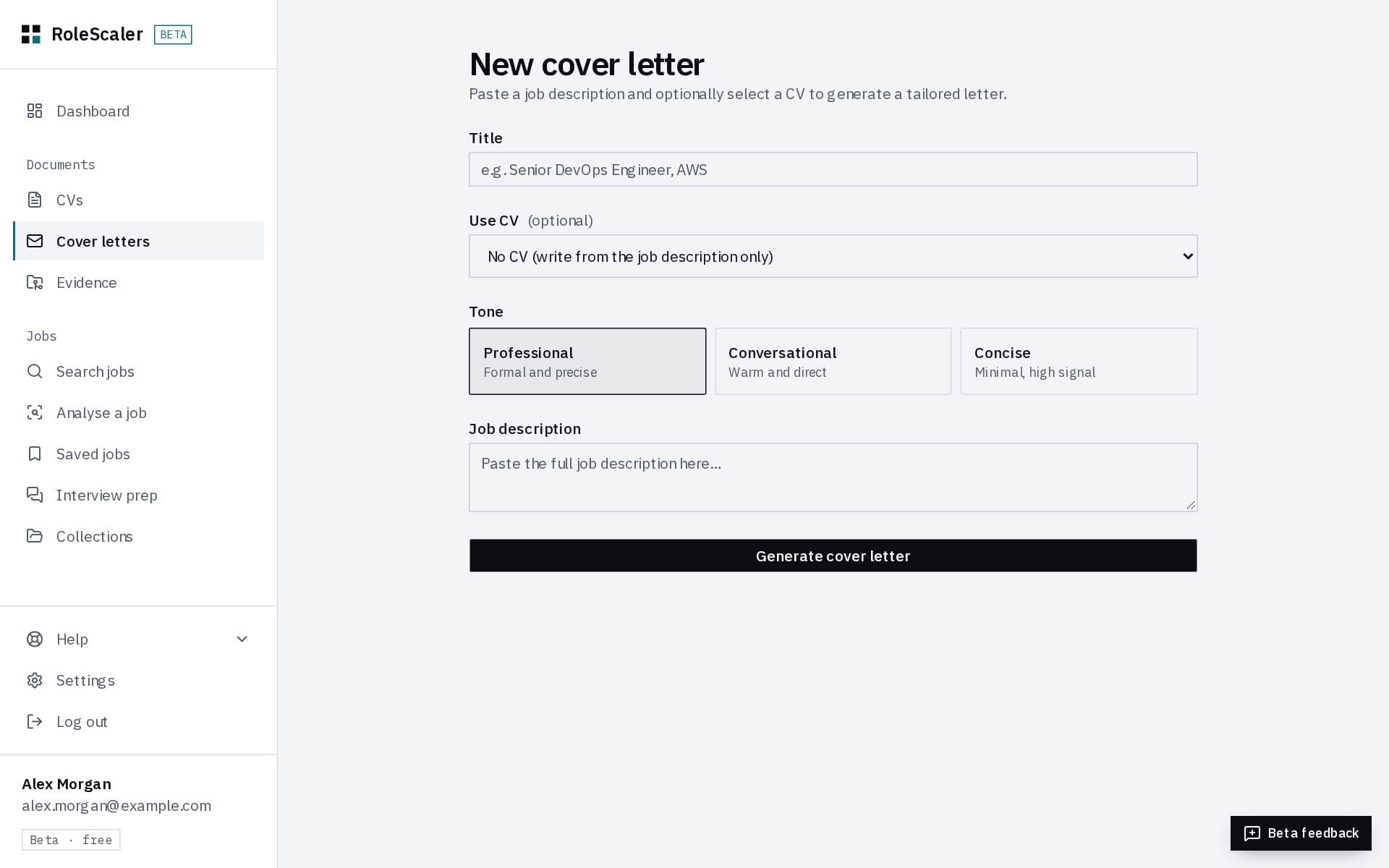 New cover letter: title, which CV to use, the tone and the job description