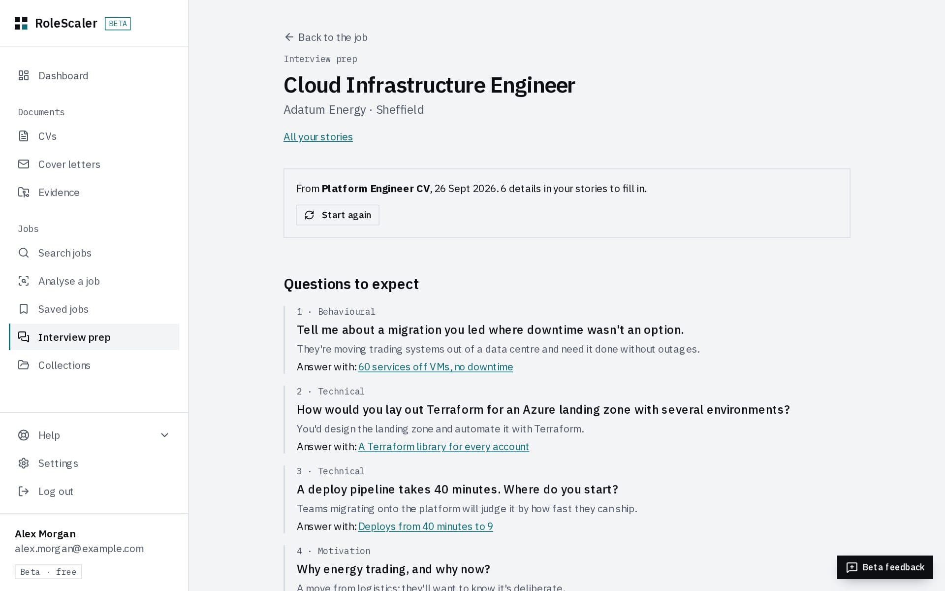 Interview prep for a Cloud Infrastructure Engineer role: questions to expect, each linked to a story to answer it with